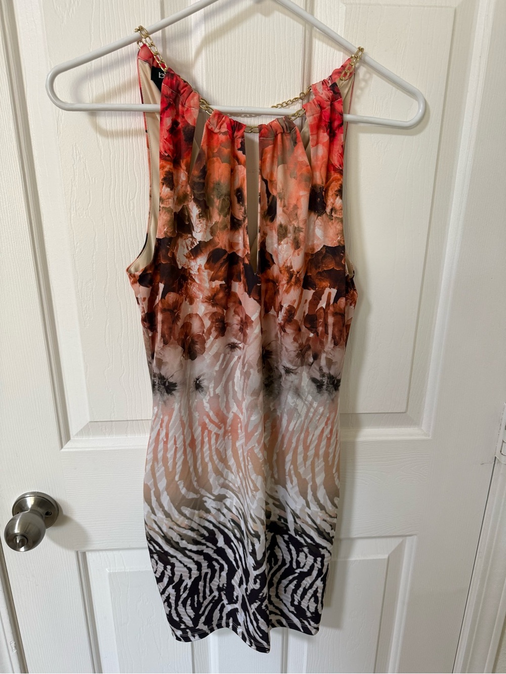 bebe Cream and Coral dress